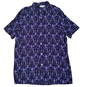 ASOS DESIGN Men’s L Short Sleeve Button Shirt  Camp Purple/Black Geometric